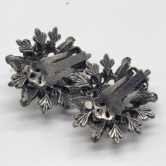 VTG Cluster AB and Pink/Purple Rhinestones Clip On Earrings Blue Accent Beads - Picture 6 of 9